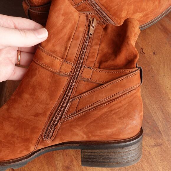 Paul Green Boots Womens SZ UK 6 US 8.5 Brown Denver Suede Ankle Zip Western Moto - Picture 9 of 16